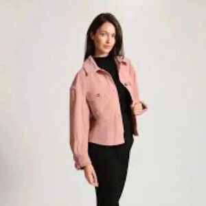 Avec Les Filles Corduroy Relaxed Fit Shacket Shirt Crop Jacket Womens Large Pink